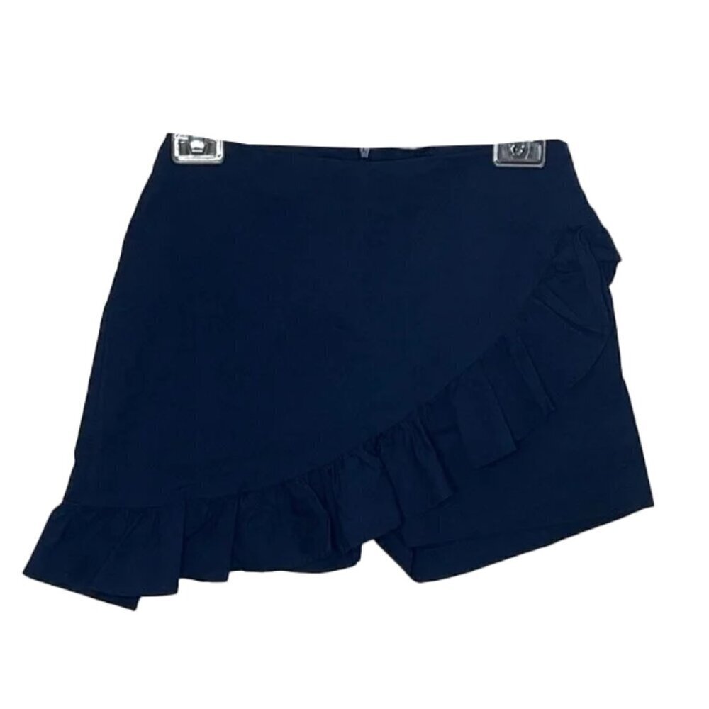 ❤️ ZARA Navy Blue Ruffle Shorts With Ruffle Overlay Size XS